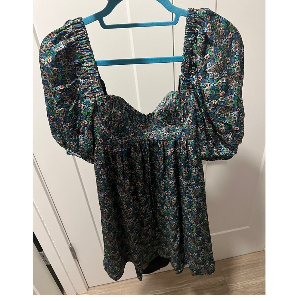For Love and Lemons Tie Back Silk Floral Dress